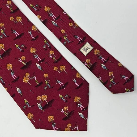 Burberry Other - BURBERRY LONDON SILK TIE RED BURGUNDY AUTUMN FALL GOLF PATTERN 3.75" X 57"